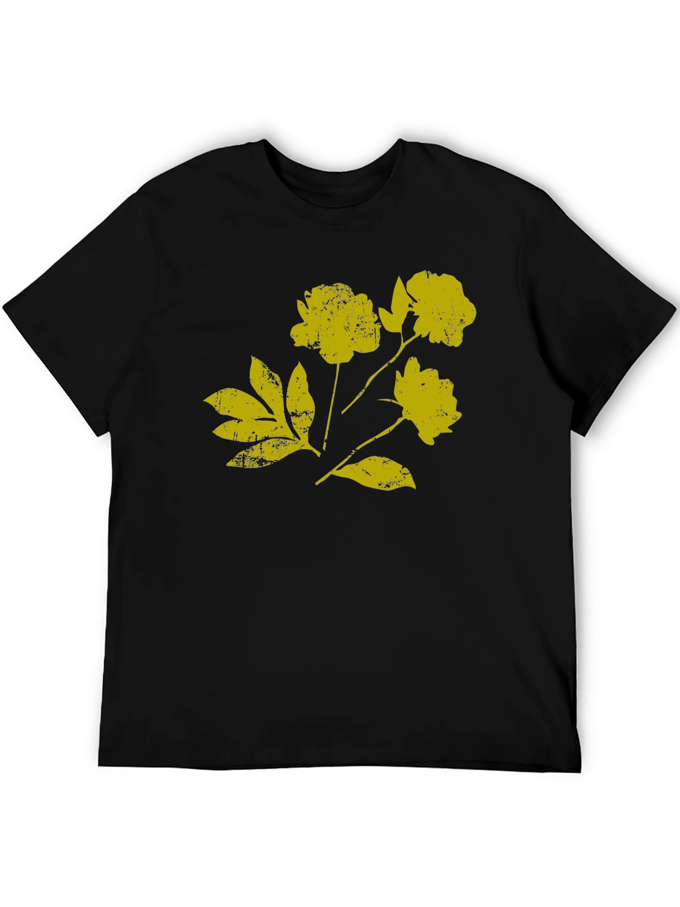Black T-Shirt with Distressed Floral Graphic