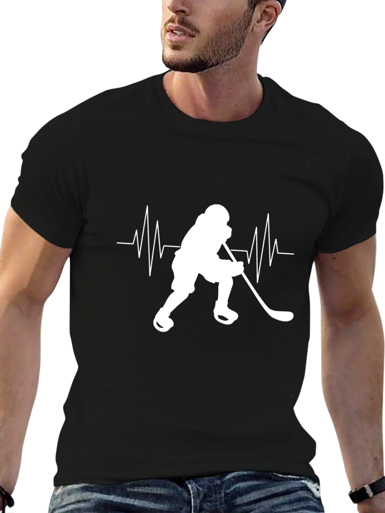 Hockey Heartbeat Graphic Tee - Black Cotton T-Shirt