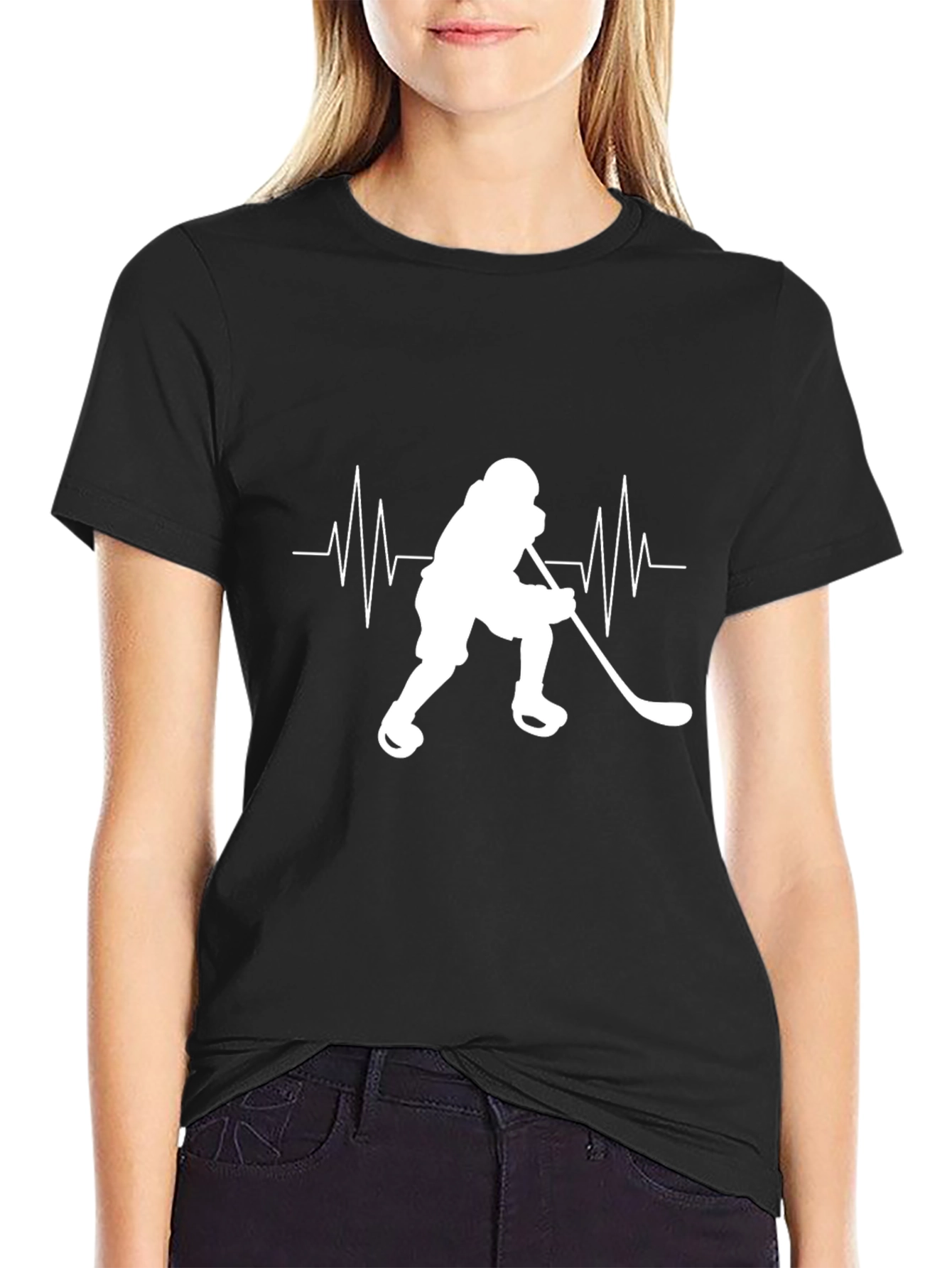 Hockey Heartbeat Graphic Tee - Black Cotton T-Shirt