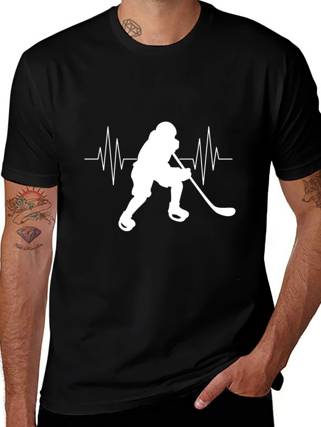 Hockey Heartbeat Graphic Tee - Black Cotton T-Shirt