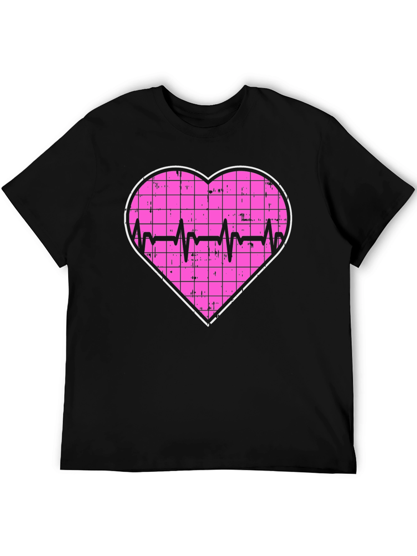 Heartbeat Grid Heart T-Shirt - Black