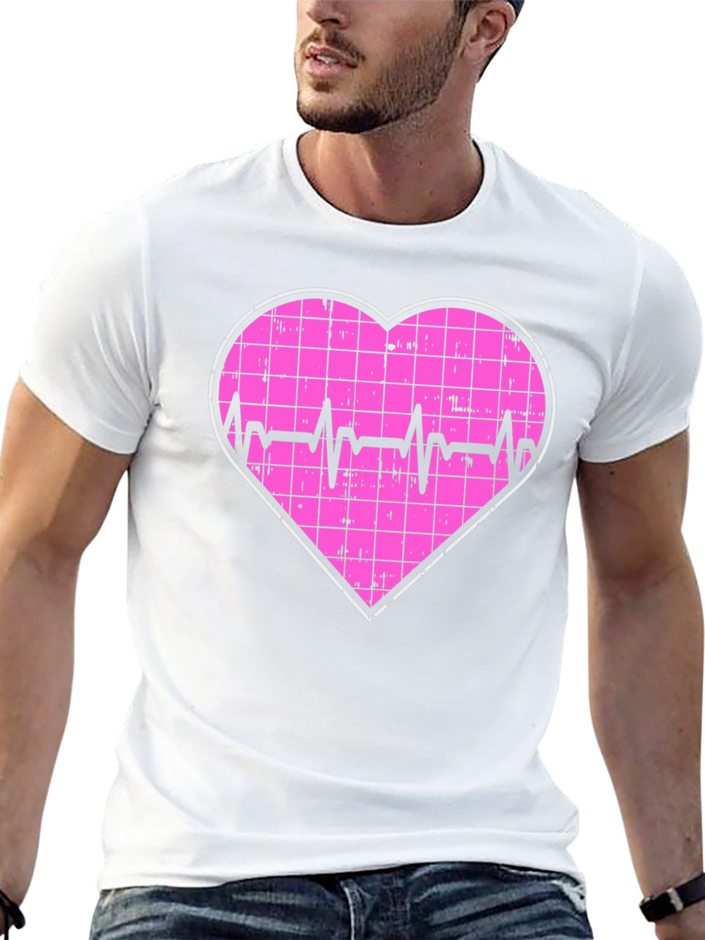 Heartbeat Grid Heart T-Shirt - Black