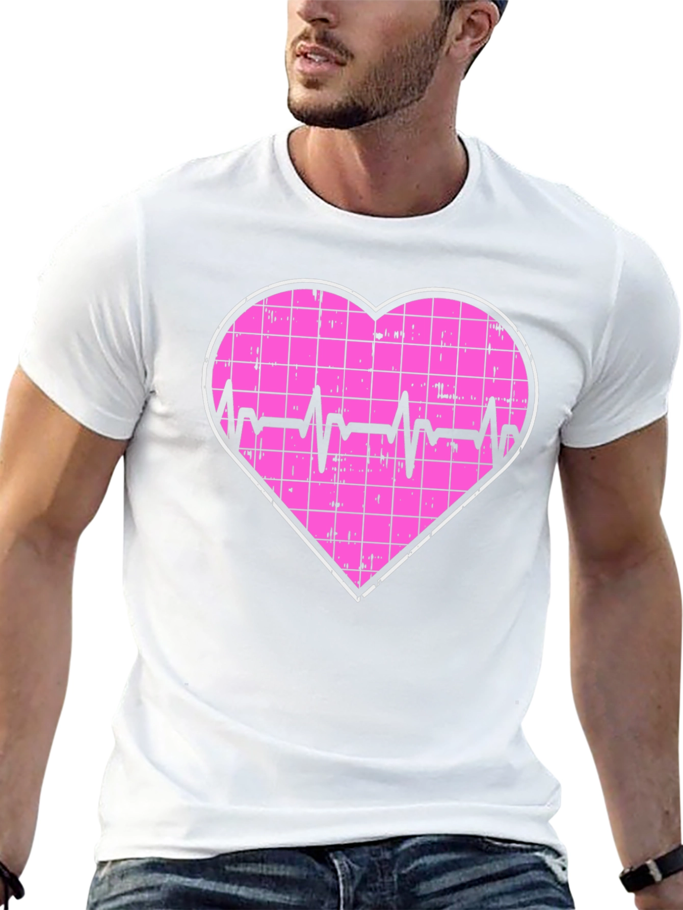 Heartbeat Grid Heart T-Shirt - Black