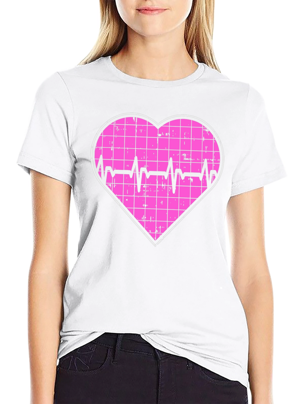 Heartbeat Grid Heart T-Shirt - Black