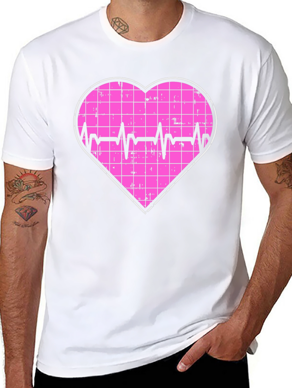 Heartbeat Grid Heart T-Shirt - Black