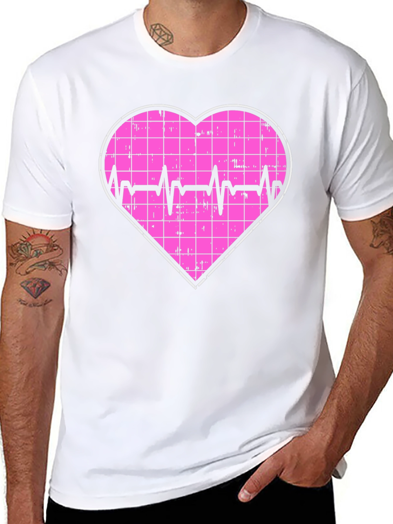 Heartbeat Grid Heart T-Shirt - Black