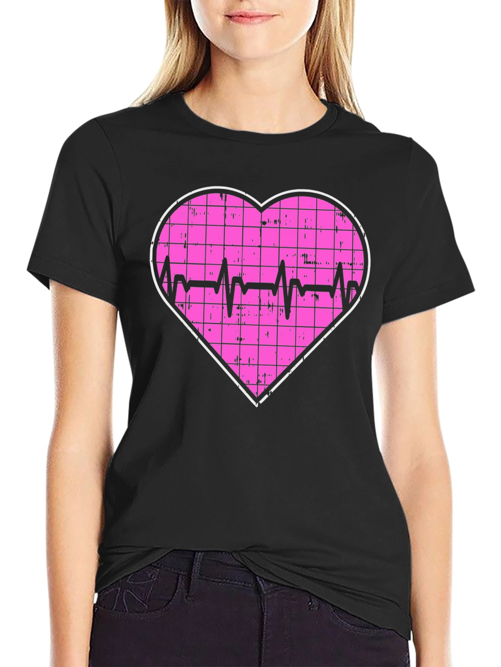 Heartbeat Grid Heart T-Shirt - Black