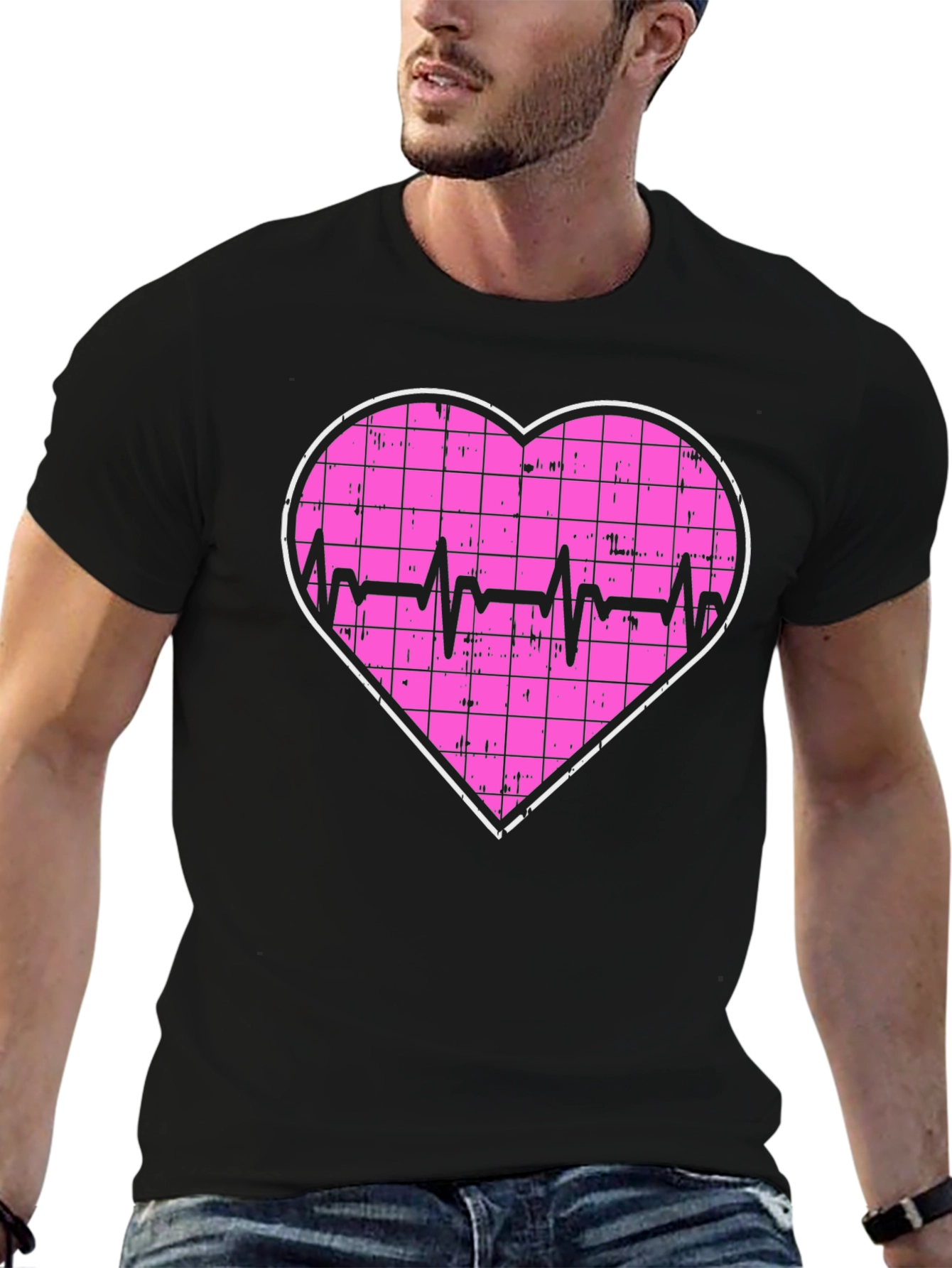 Heartbeat Grid Heart T-Shirt - Black