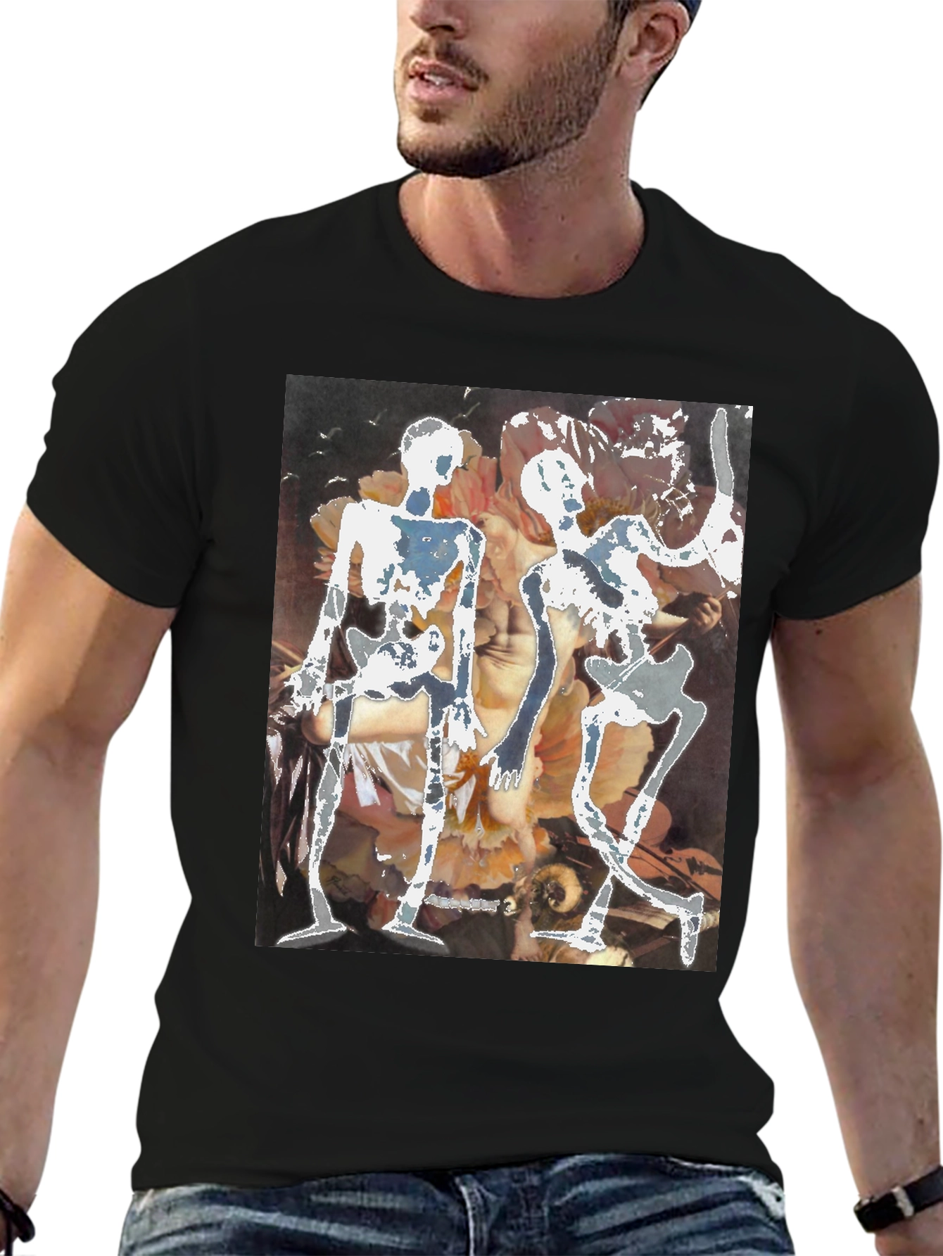 Unique Black T-Shirt with Skeleton Art Design