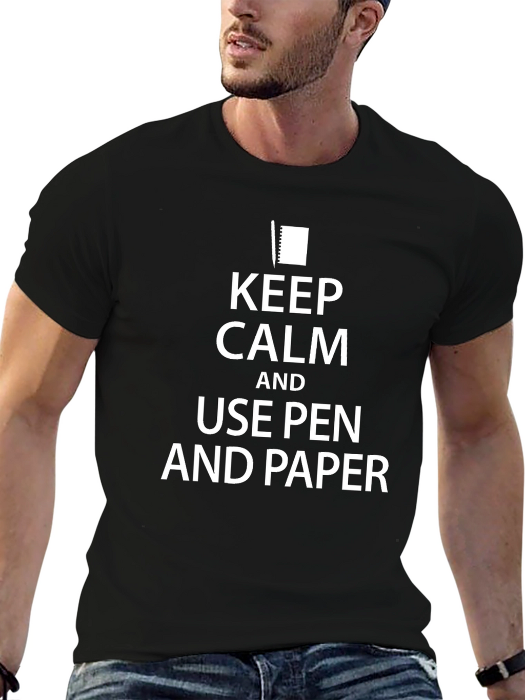 Keep Calm and Use Pen and Paper Black T-Shirt