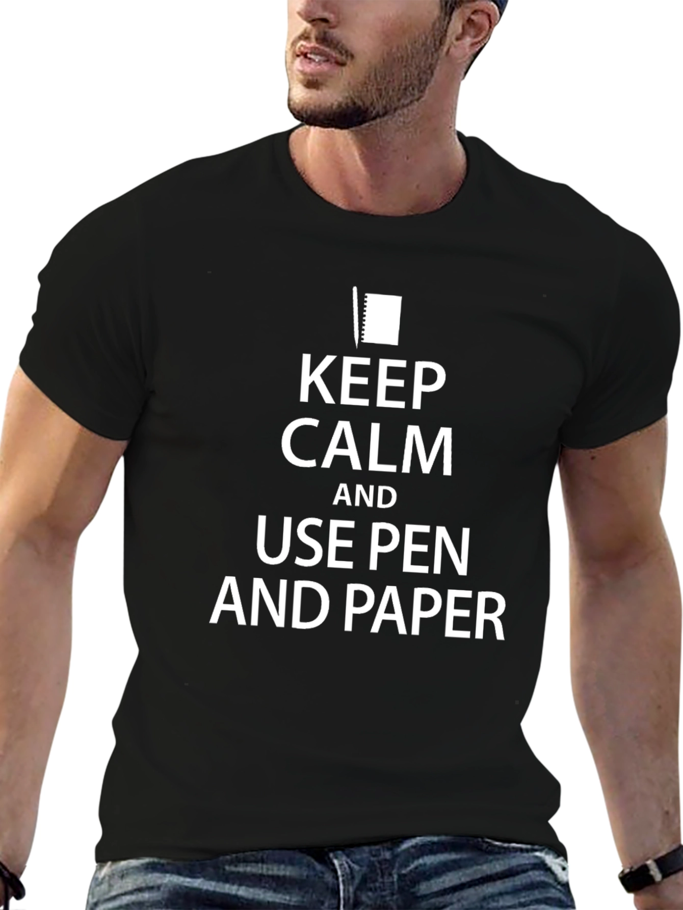 Keep Calm and Use Pen and Paper Black T-Shirt