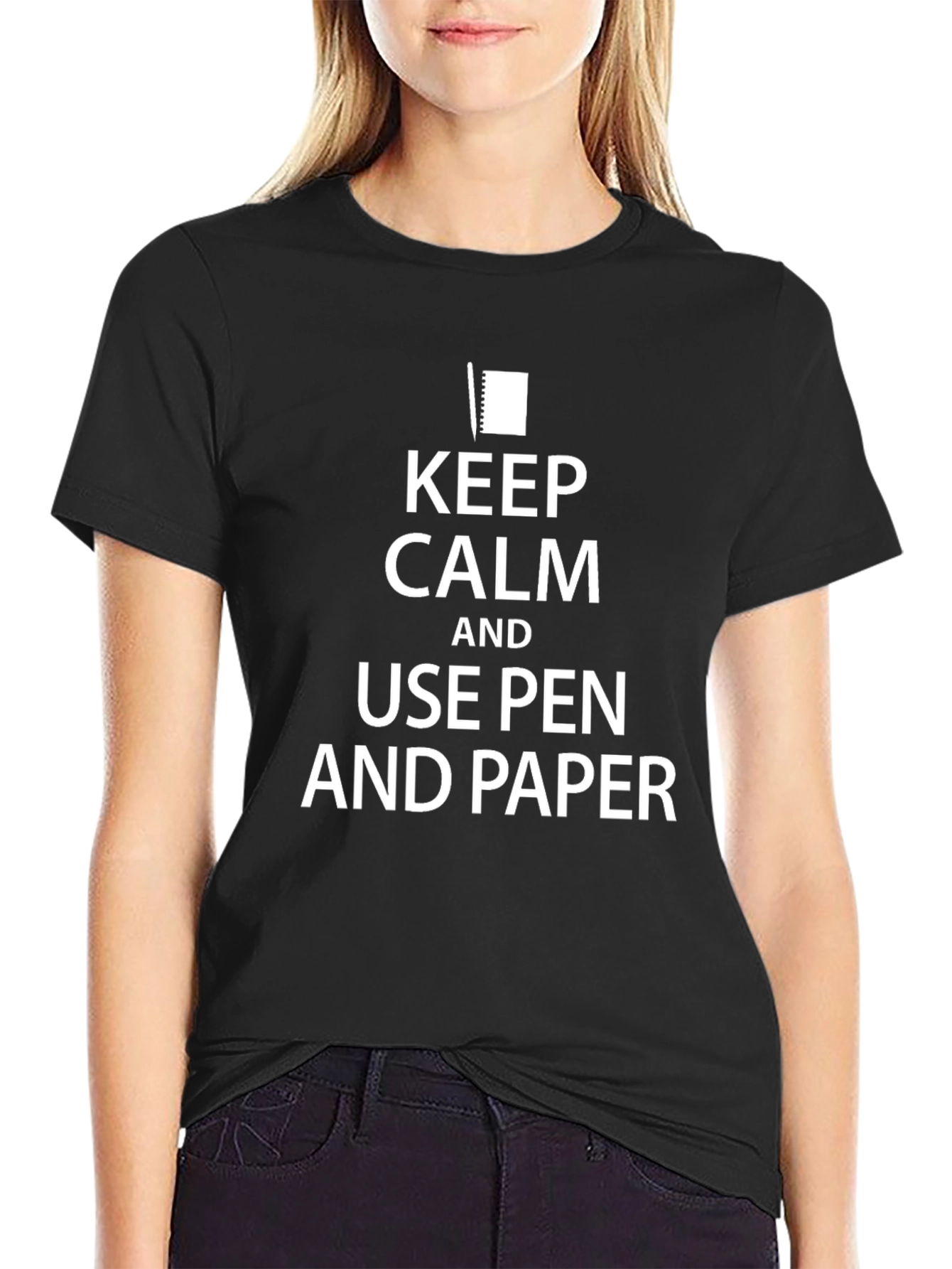 Keep Calm and Use Pen and Paper Black T-Shirt