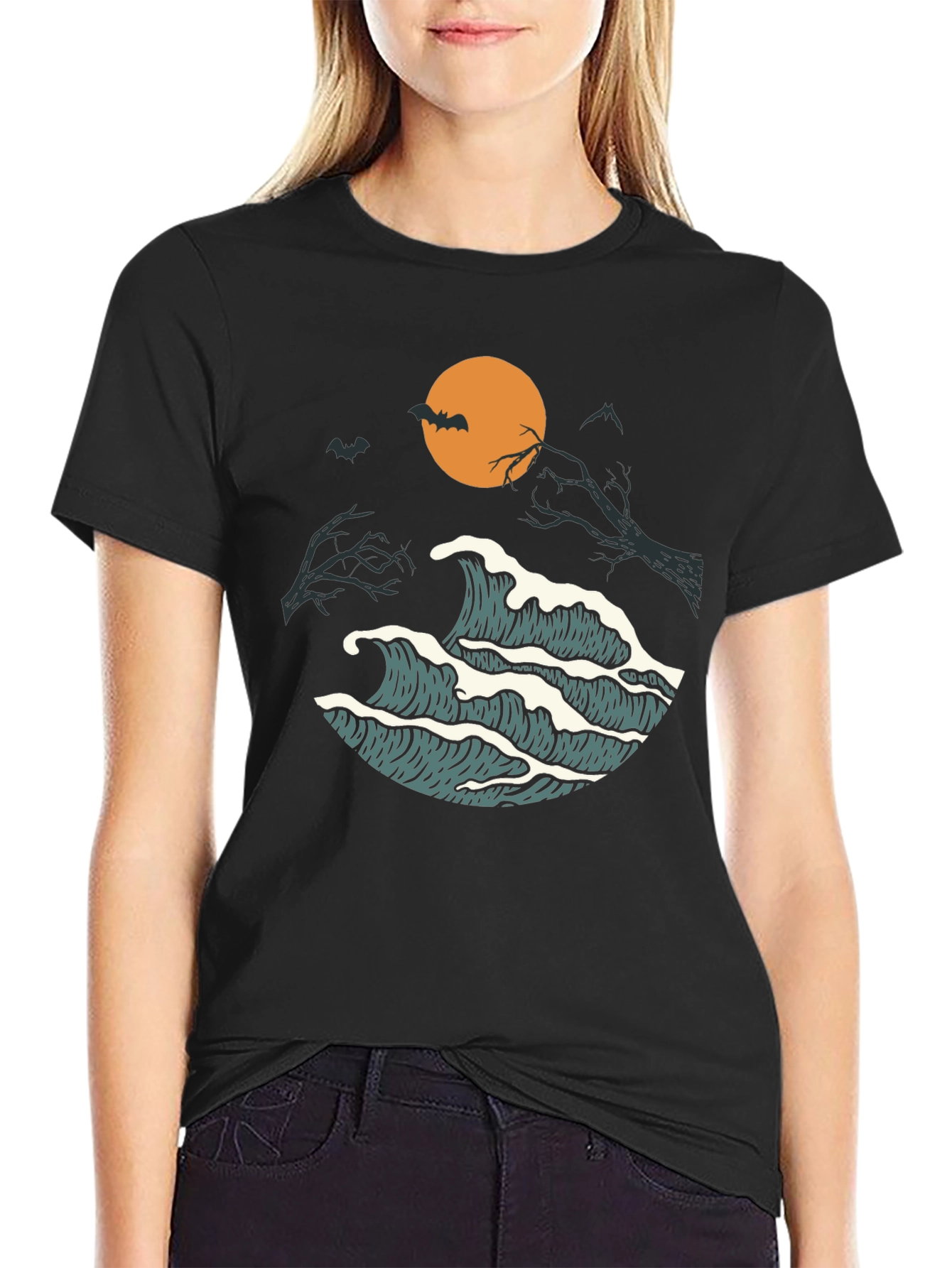 Halloween Waves Graphic Tee - Mens Black T-Shirt