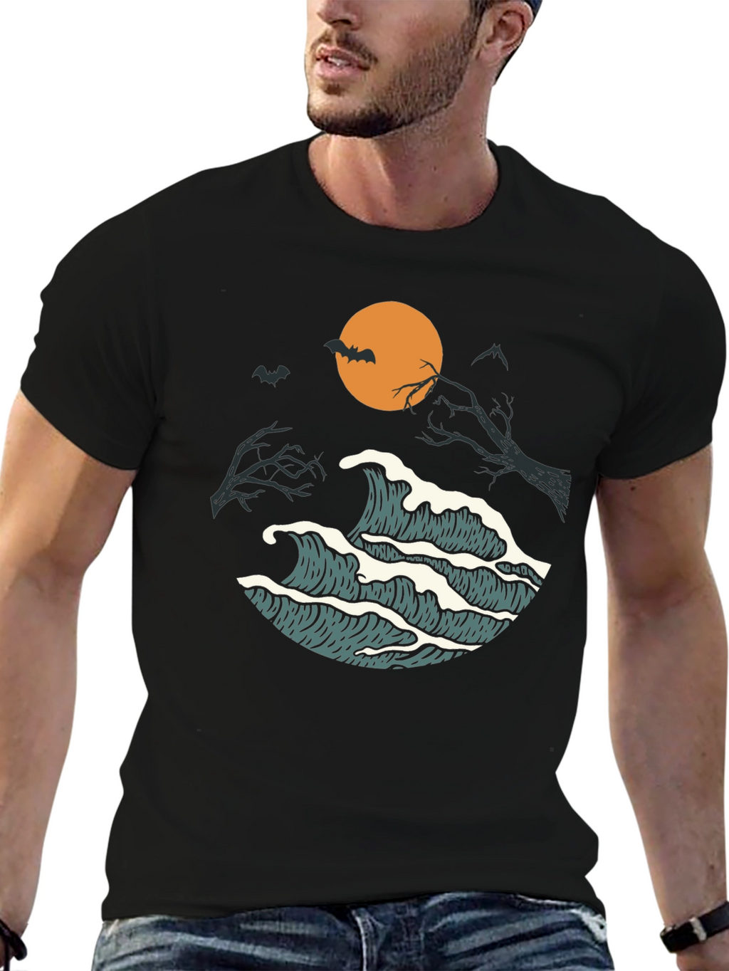 Halloween Waves Graphic Tee - Mens Black T-Shirt