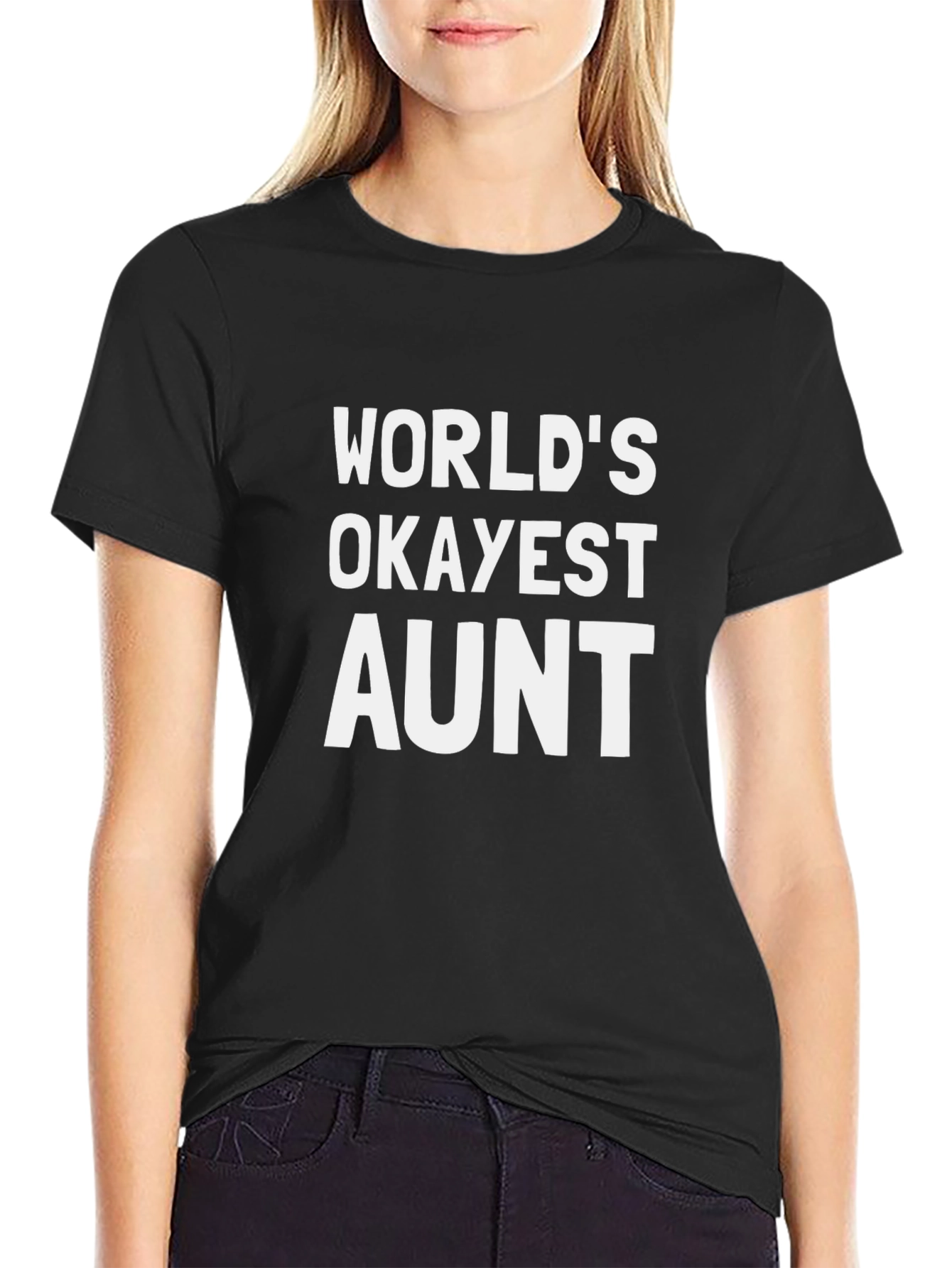 Worlds Okayest Aunt Black T-Shirt Novelty Graphic Tee