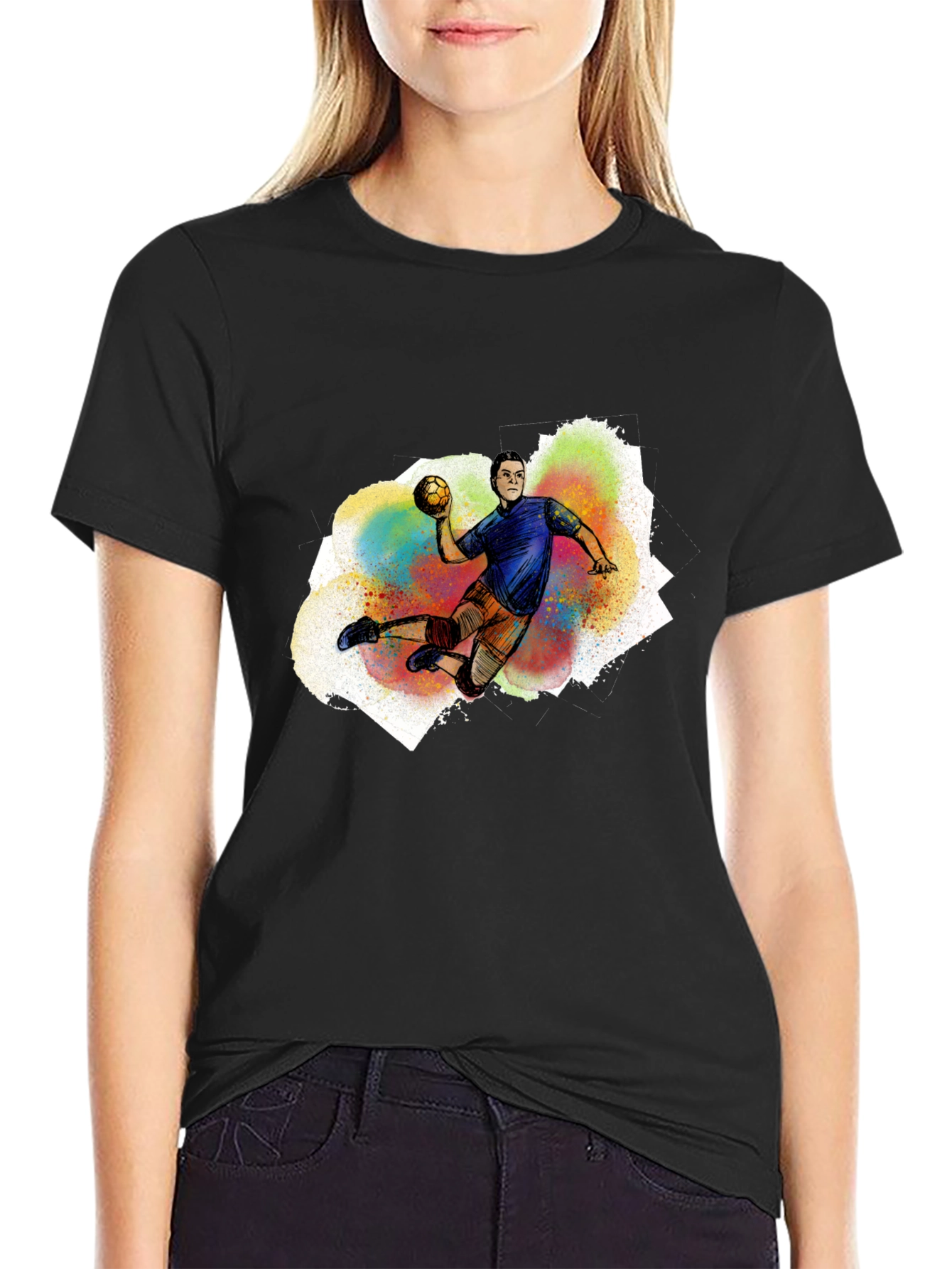 Handball Player Graphic T-Shirt - Black Cotton Tee