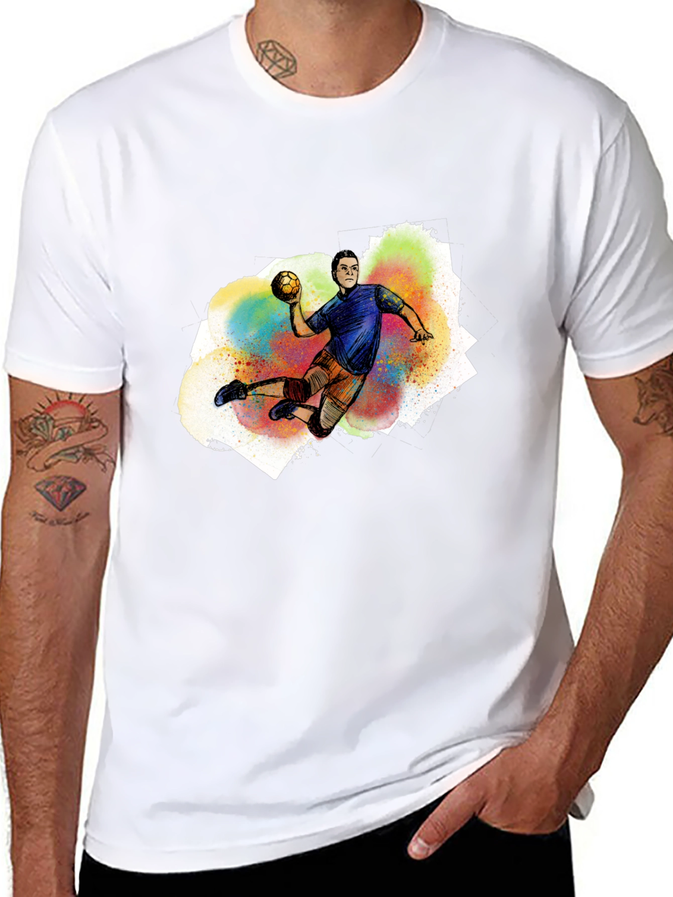 Handball Player Graphic T-Shirt - Black Cotton Tee