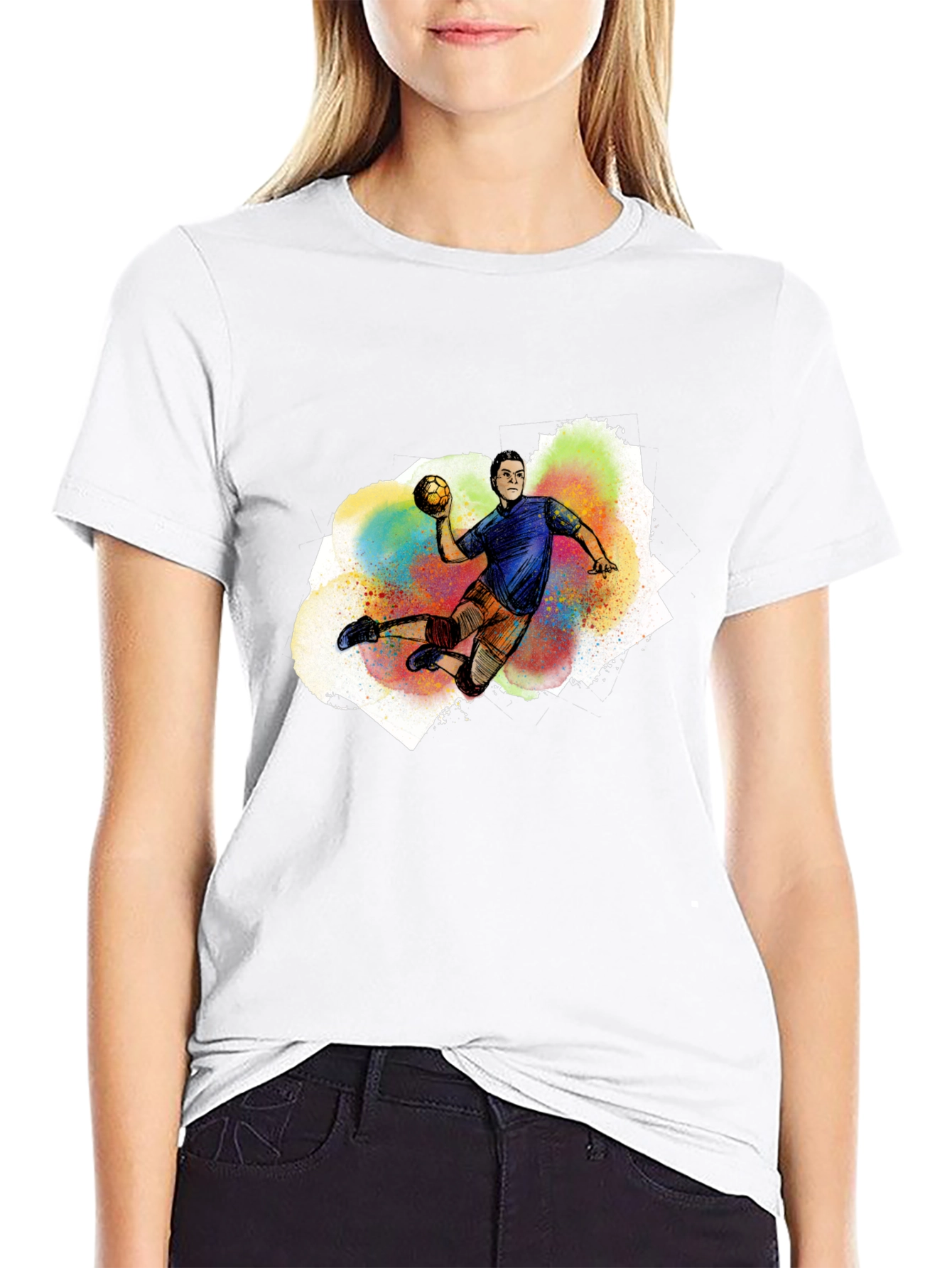 Handball Player Graphic T-Shirt - Black Cotton Tee
