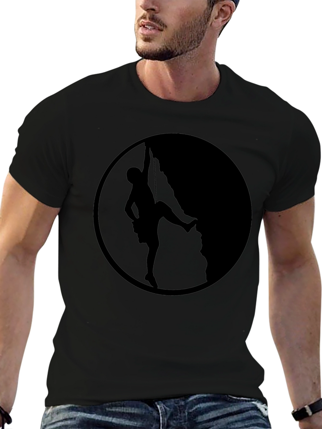 Climbing Silhouette Graphic Tee - Black Cotton T-Shirt