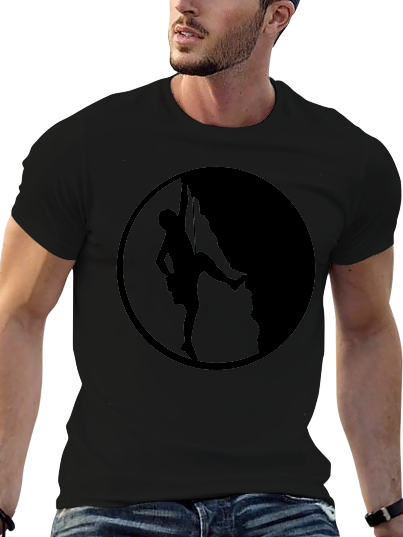 Climbing Silhouette Graphic Tee - Black Cotton T-Shirt