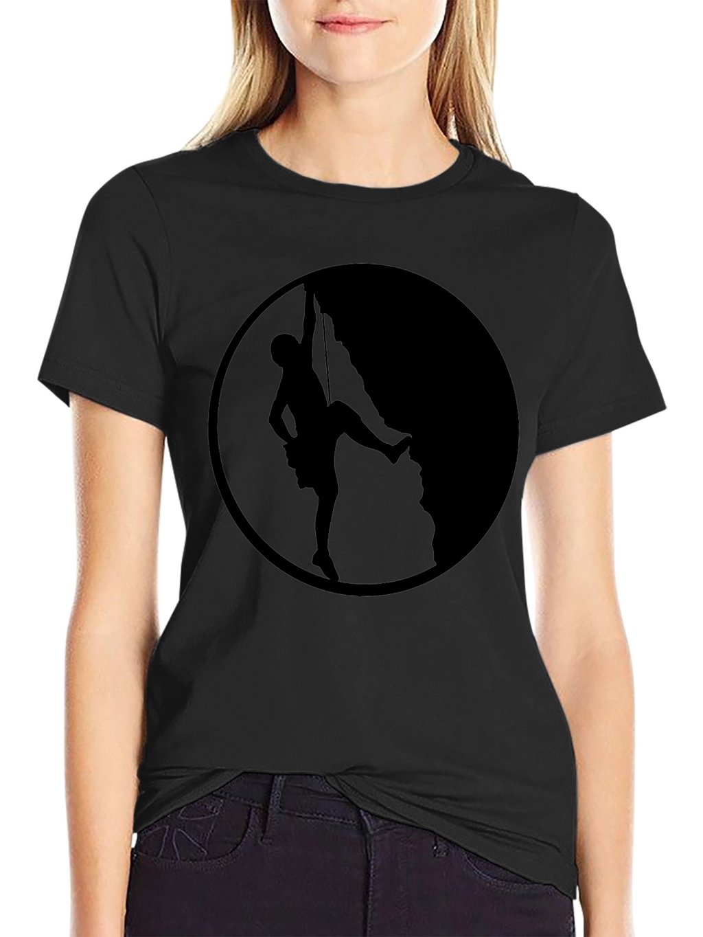 Climbing Silhouette Graphic Tee - Black Cotton T-Shirt
