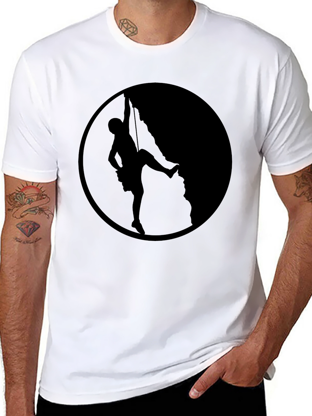 Climbing Silhouette Graphic Tee - Black Cotton T-Shirt