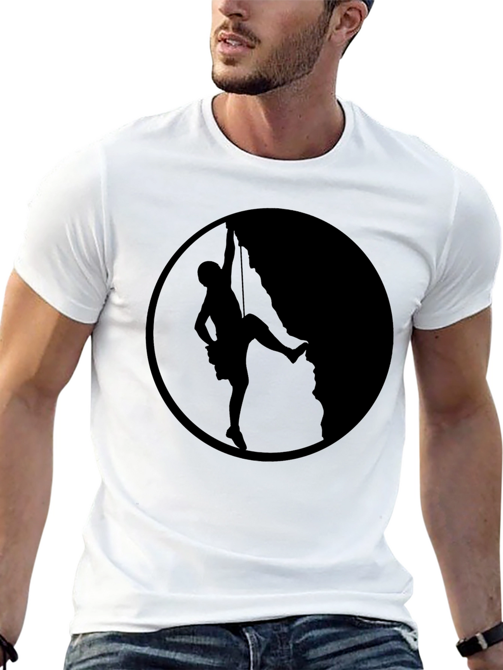 Climbing Silhouette Graphic Tee - Black Cotton T-Shirt