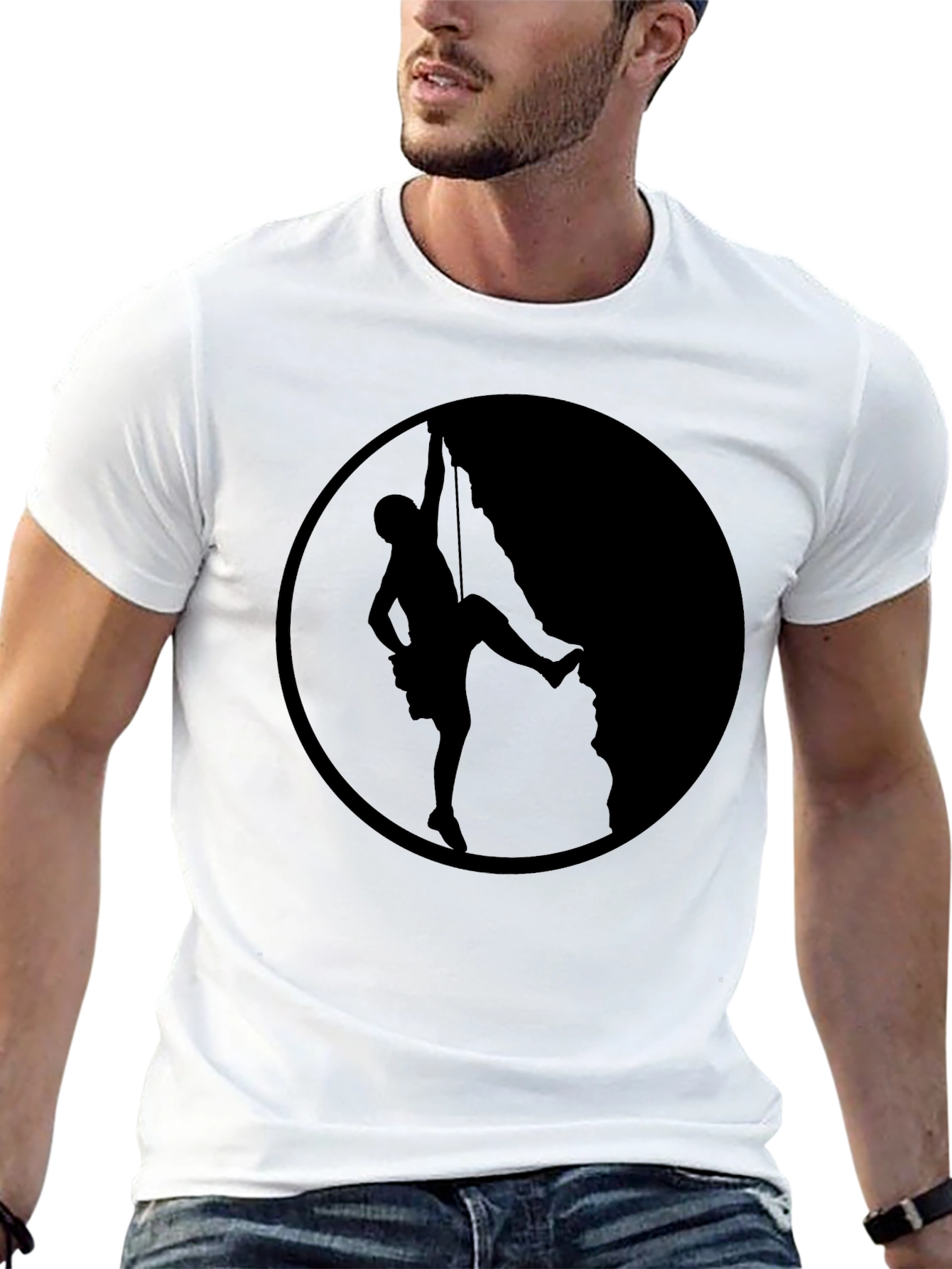 Climbing Silhouette Graphic Tee - Black Cotton T-Shirt