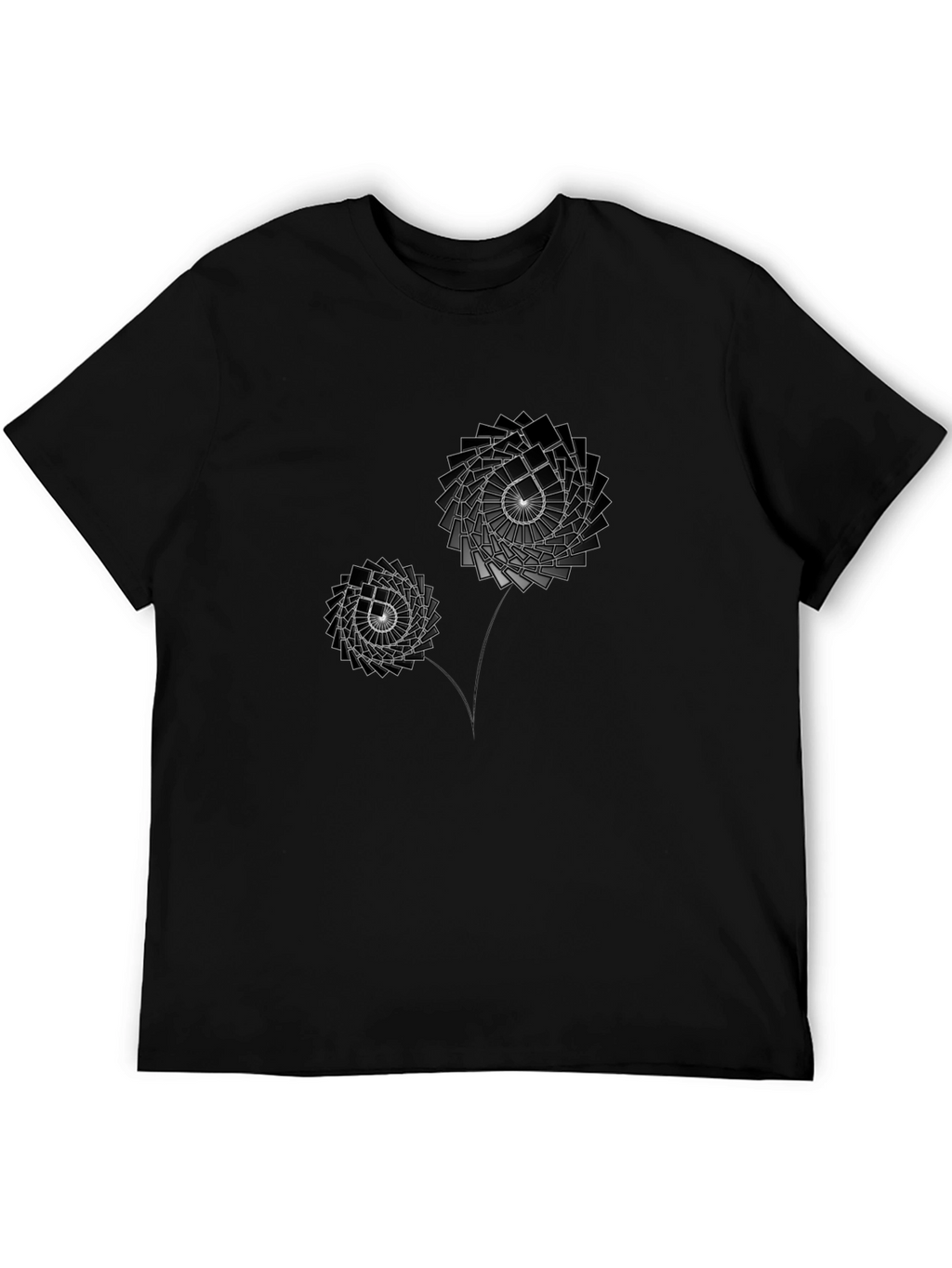 Geometric Flower Graphic Print Black T-Shirt