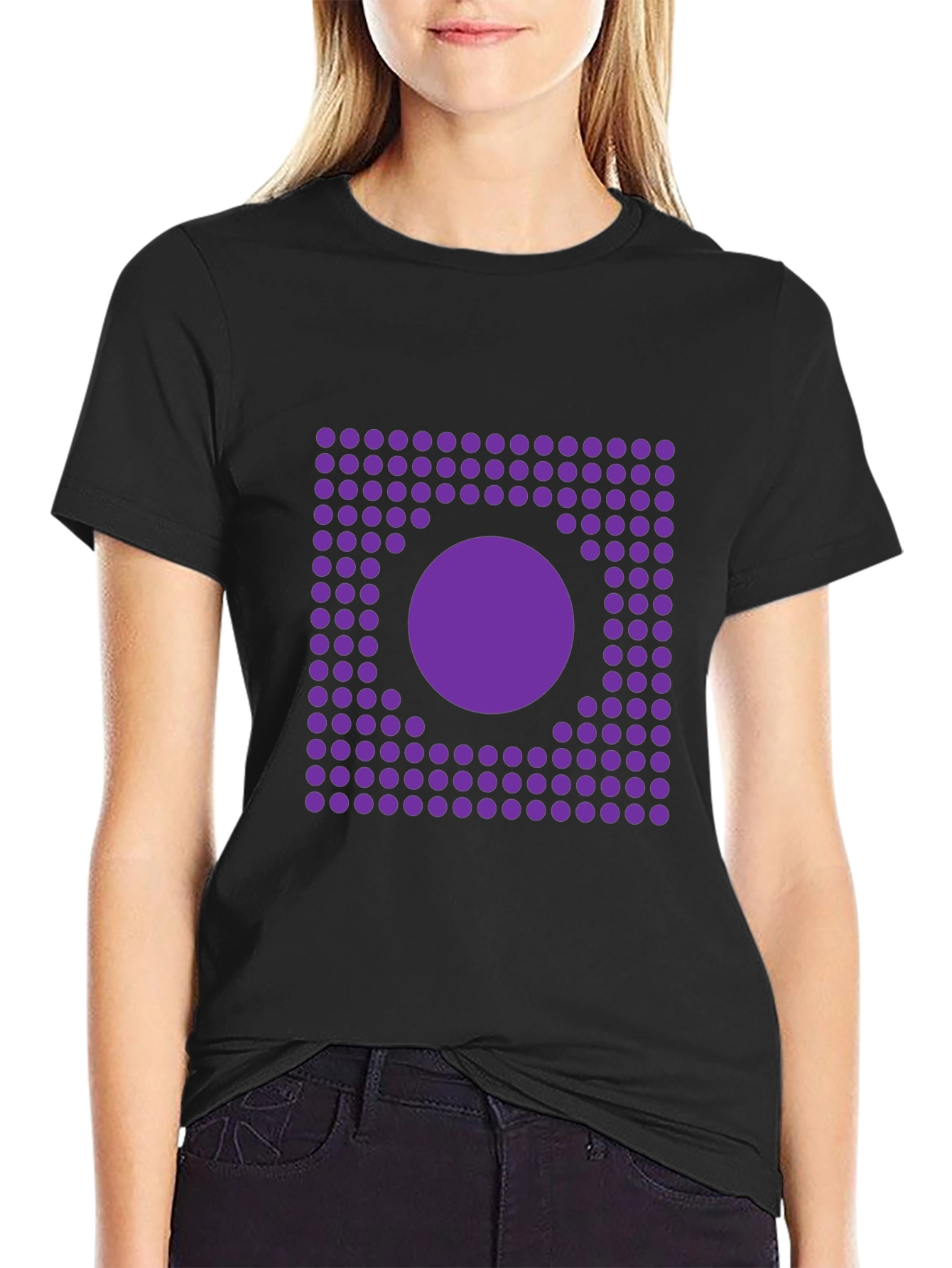 Geometric Purple Dot Circle Graphic Black T-Shirt