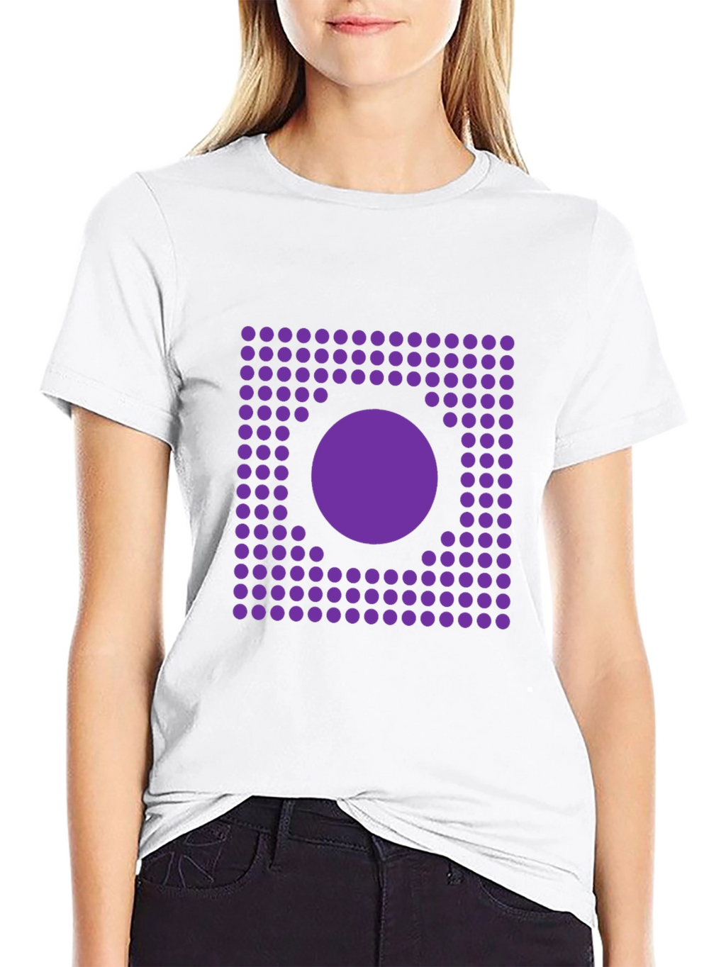 Geometric Purple Dot Circle Graphic Black T-Shirt