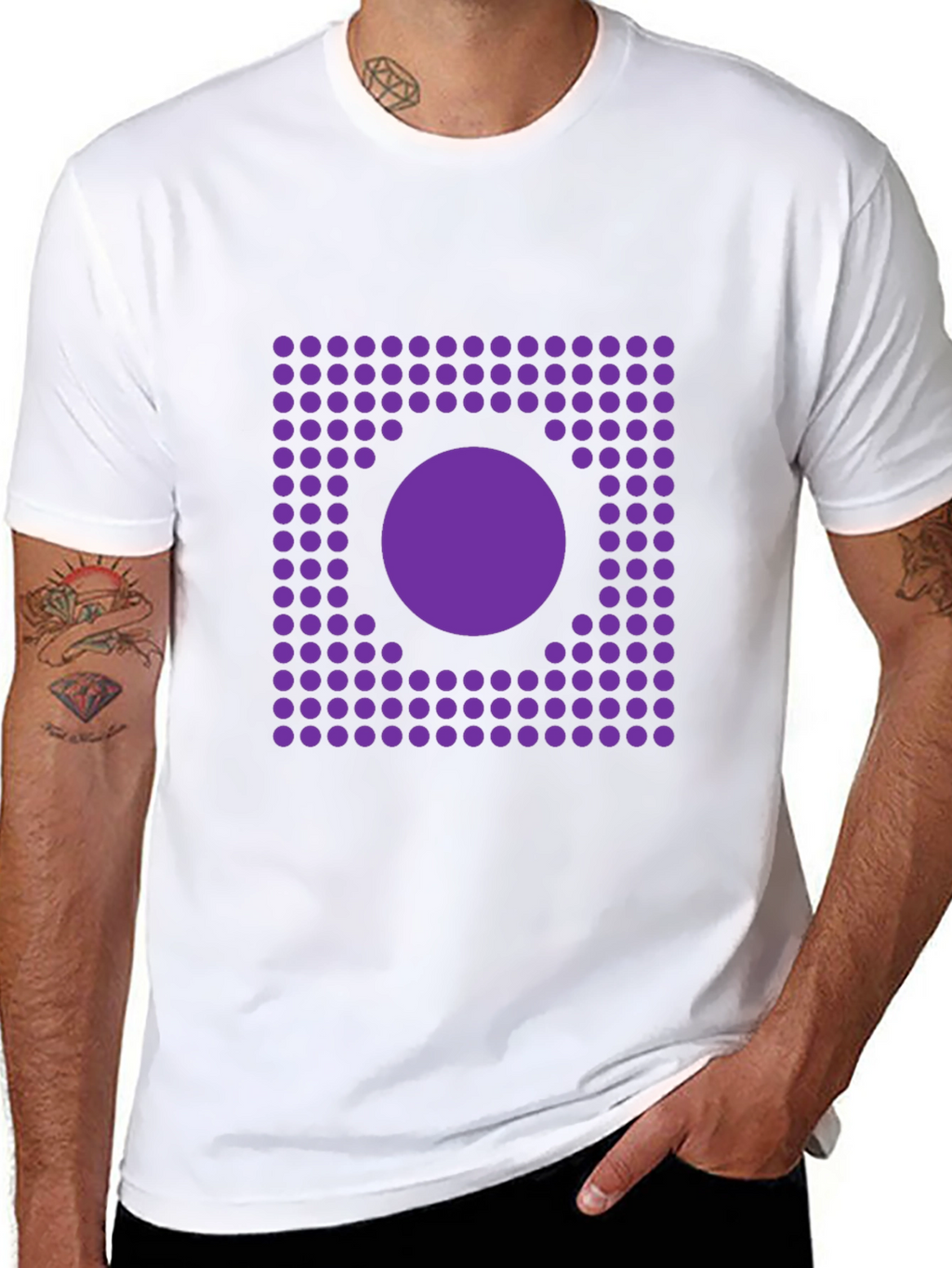 Geometric Purple Dot Circle Graphic Black T-Shirt