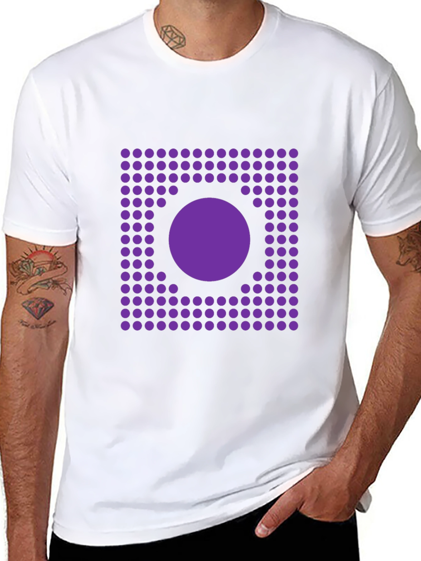 Geometric Purple Dot Circle Graphic Black T-Shirt