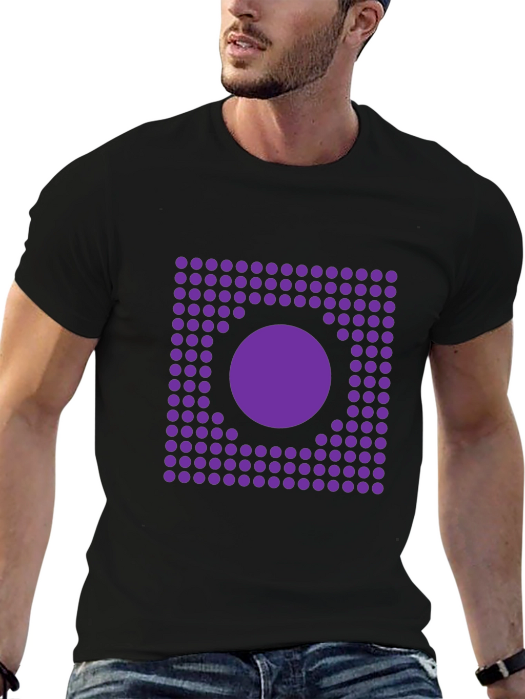 Geometric Purple Dot Circle Graphic Black T-Shirt