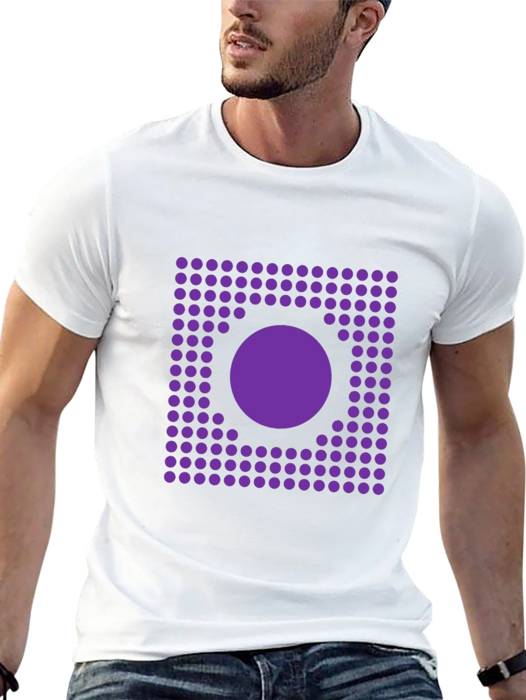 Geometric Purple Dot Circle Graphic Black T-Shirt