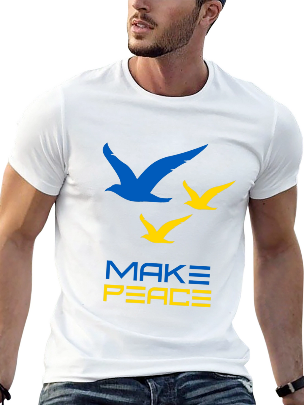 Make Peace Ukraine T-Shirt Blue & Yellow Bird Graphic