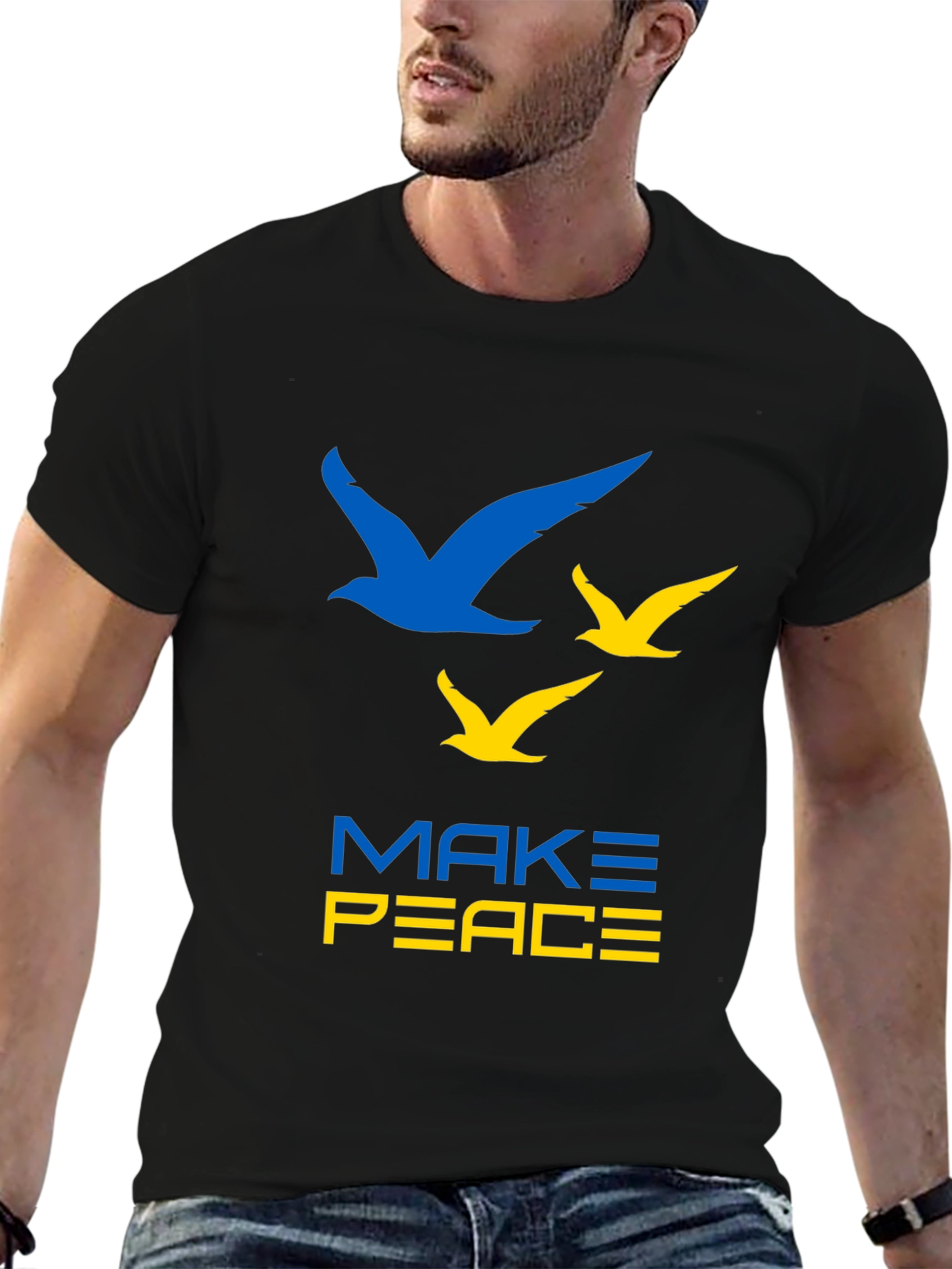 Make Peace Ukraine T-Shirt Blue & Yellow Bird Graphic