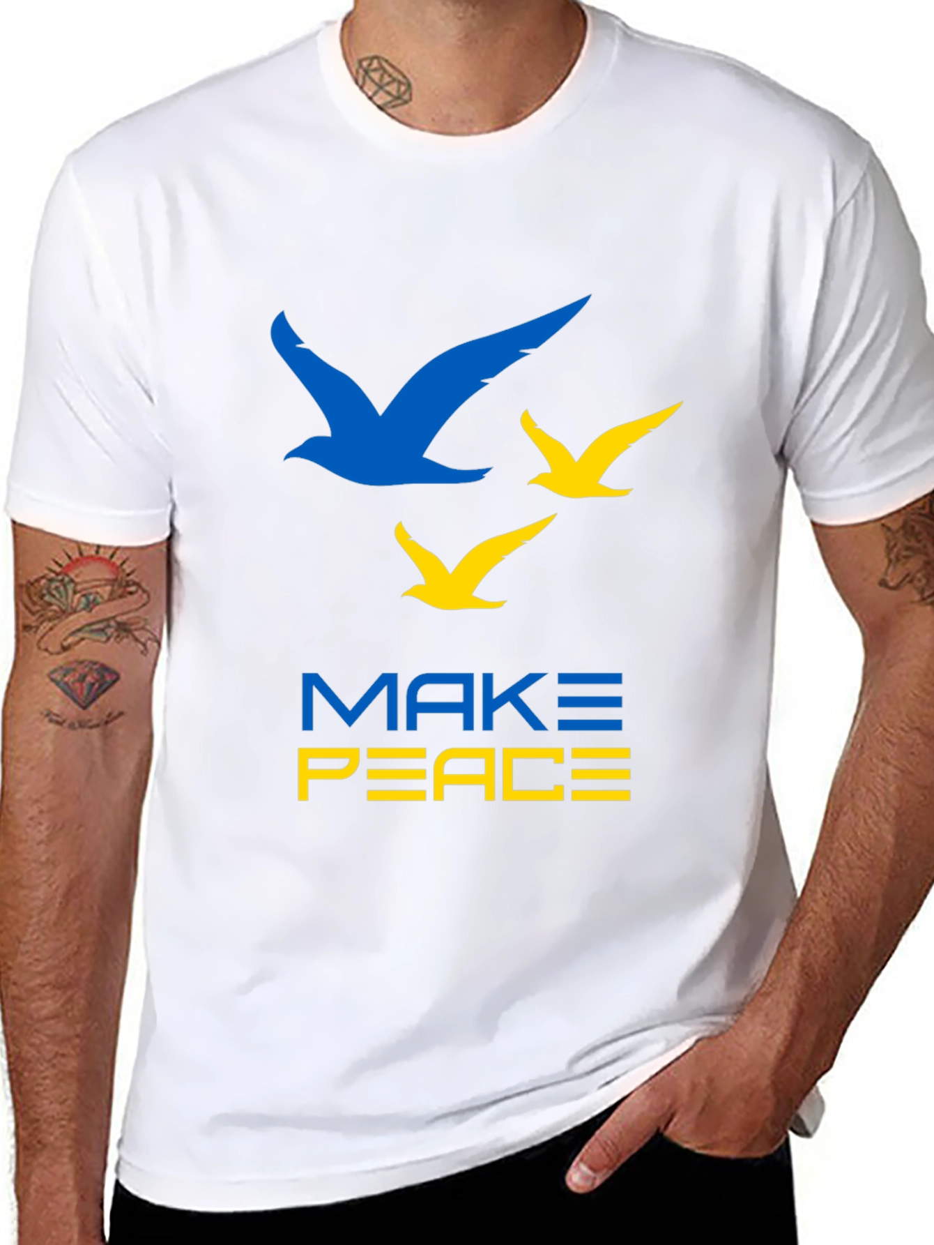 Make Peace Ukraine T-Shirt Blue & Yellow Bird Graphic