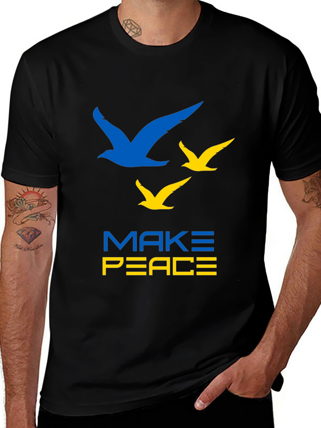 Make Peace Ukraine T-Shirt Blue & Yellow Bird Graphic