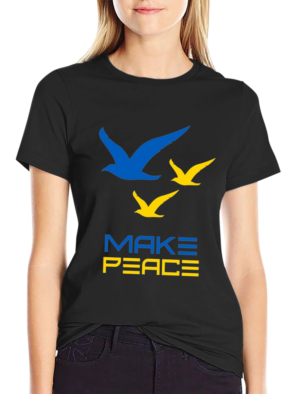 Make Peace Ukraine T-Shirt Blue & Yellow Bird Graphic