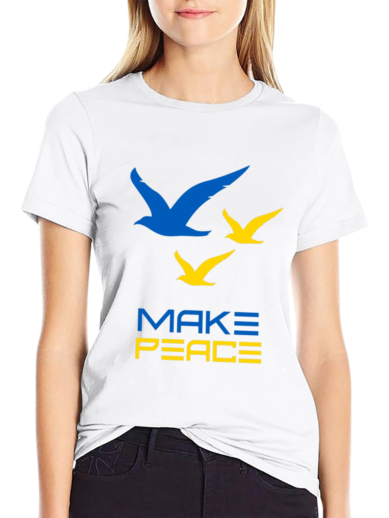 Make Peace Ukraine T-Shirt Blue & Yellow Bird Graphic