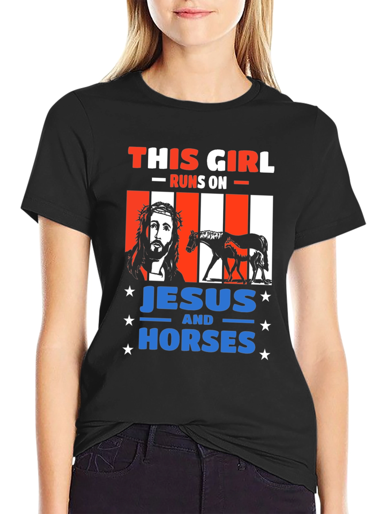 This Girl Runs On Jesus and Horses T-Shirt