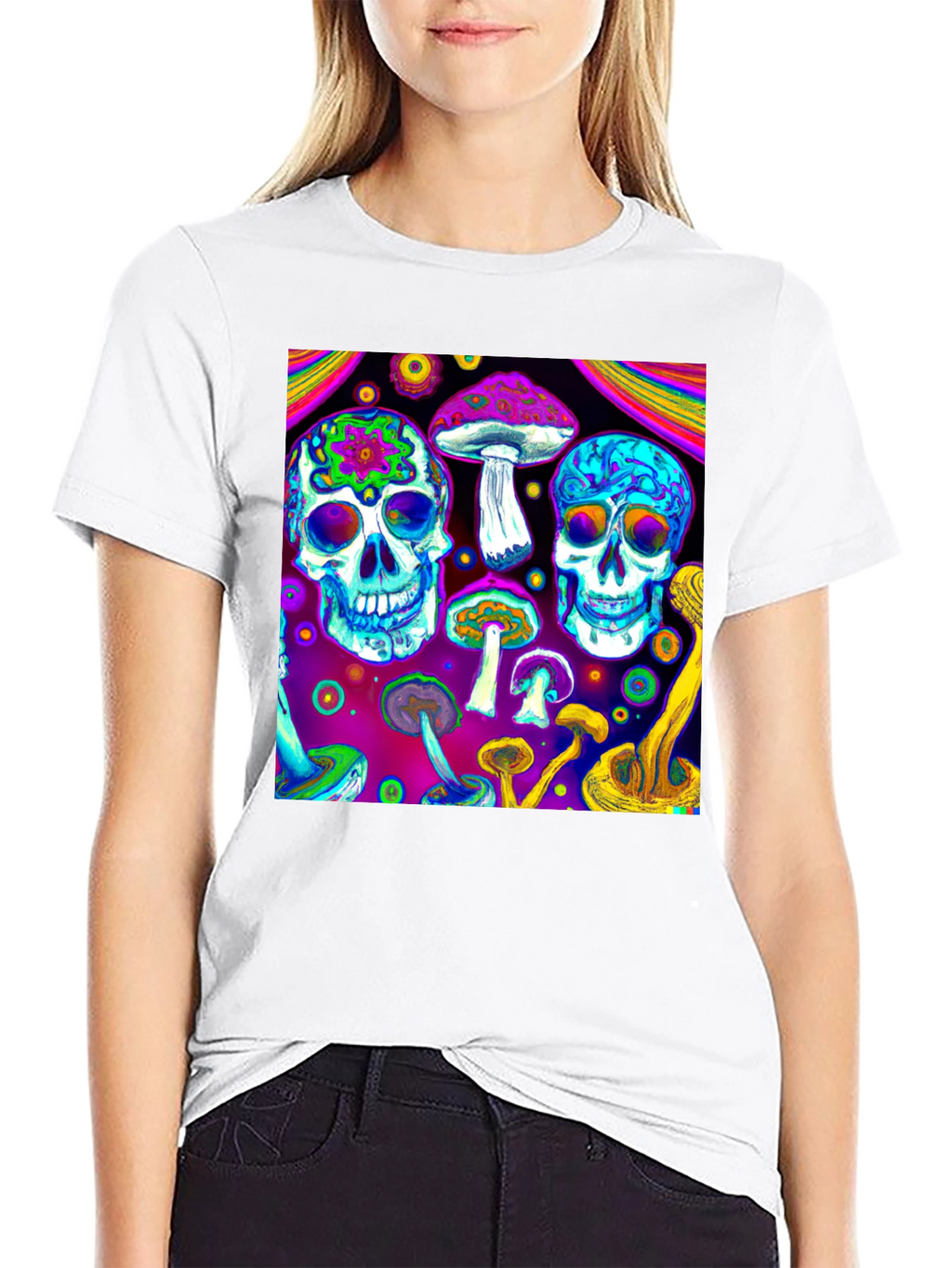 Psychedelic Skull & Mushroom Graphic T-Shirt