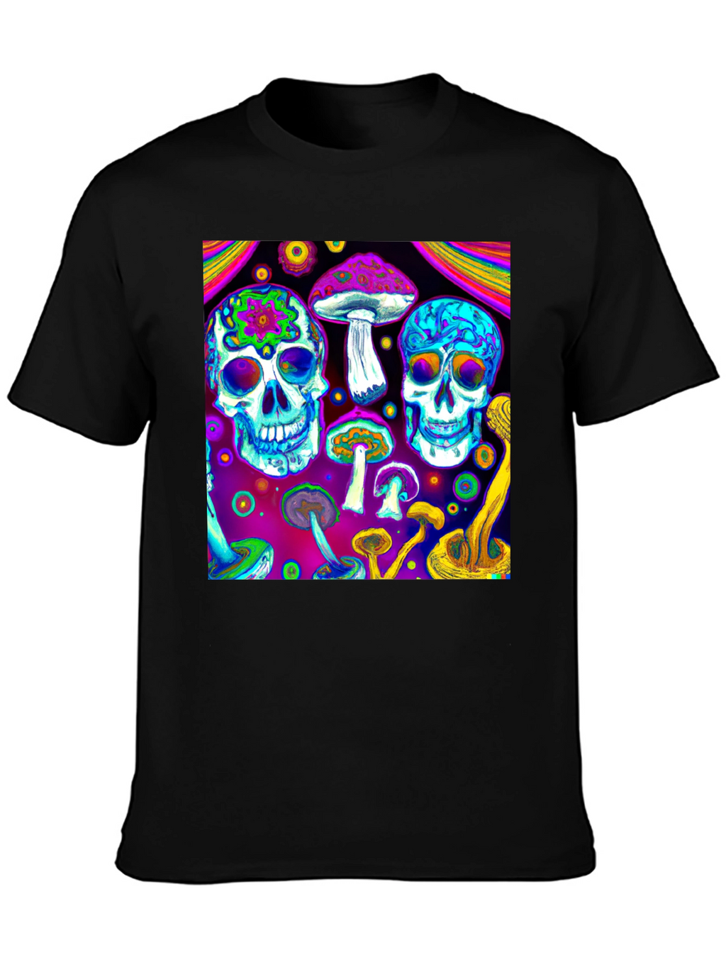 Psychedelic Skull & Mushroom Graphic T-Shirt
