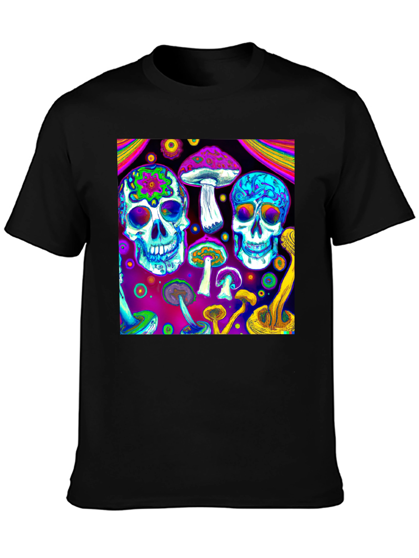 Psychedelic Skull & Mushroom Graphic T-Shirt