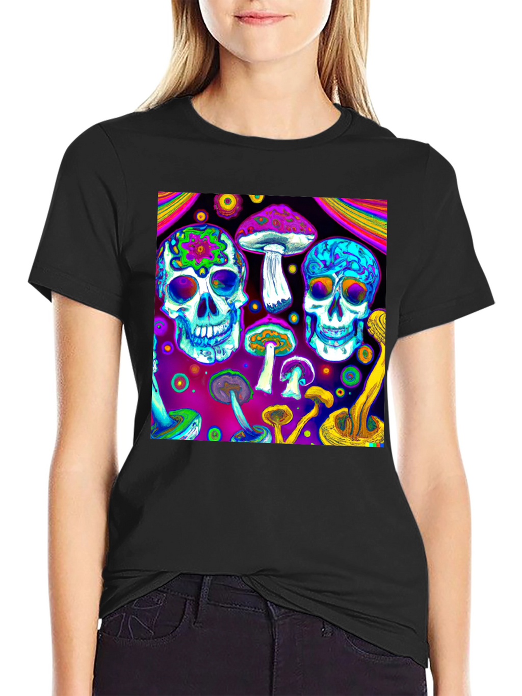 Psychedelic Skull & Mushroom Graphic T-Shirt