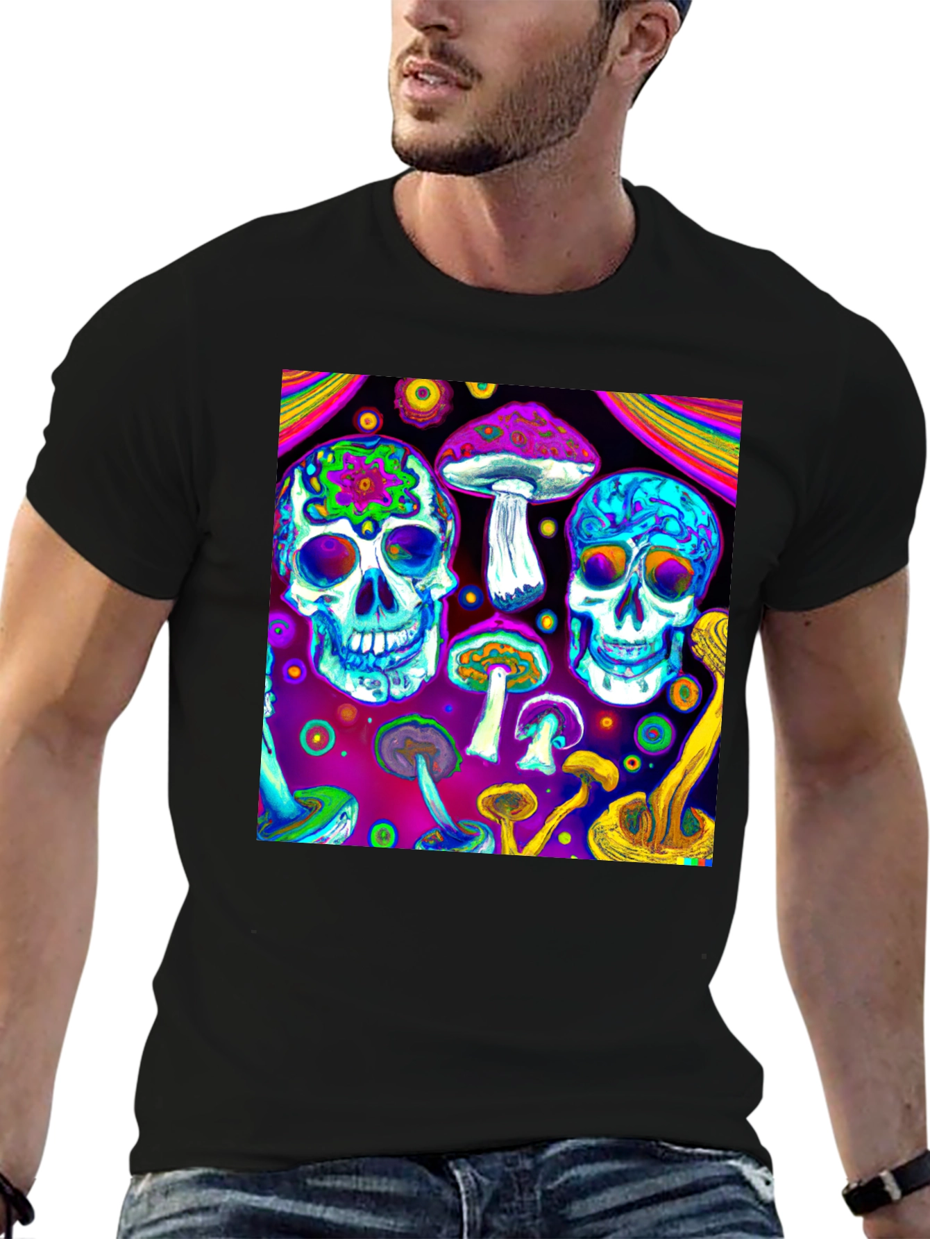 Psychedelic Skull & Mushroom Graphic T-Shirt