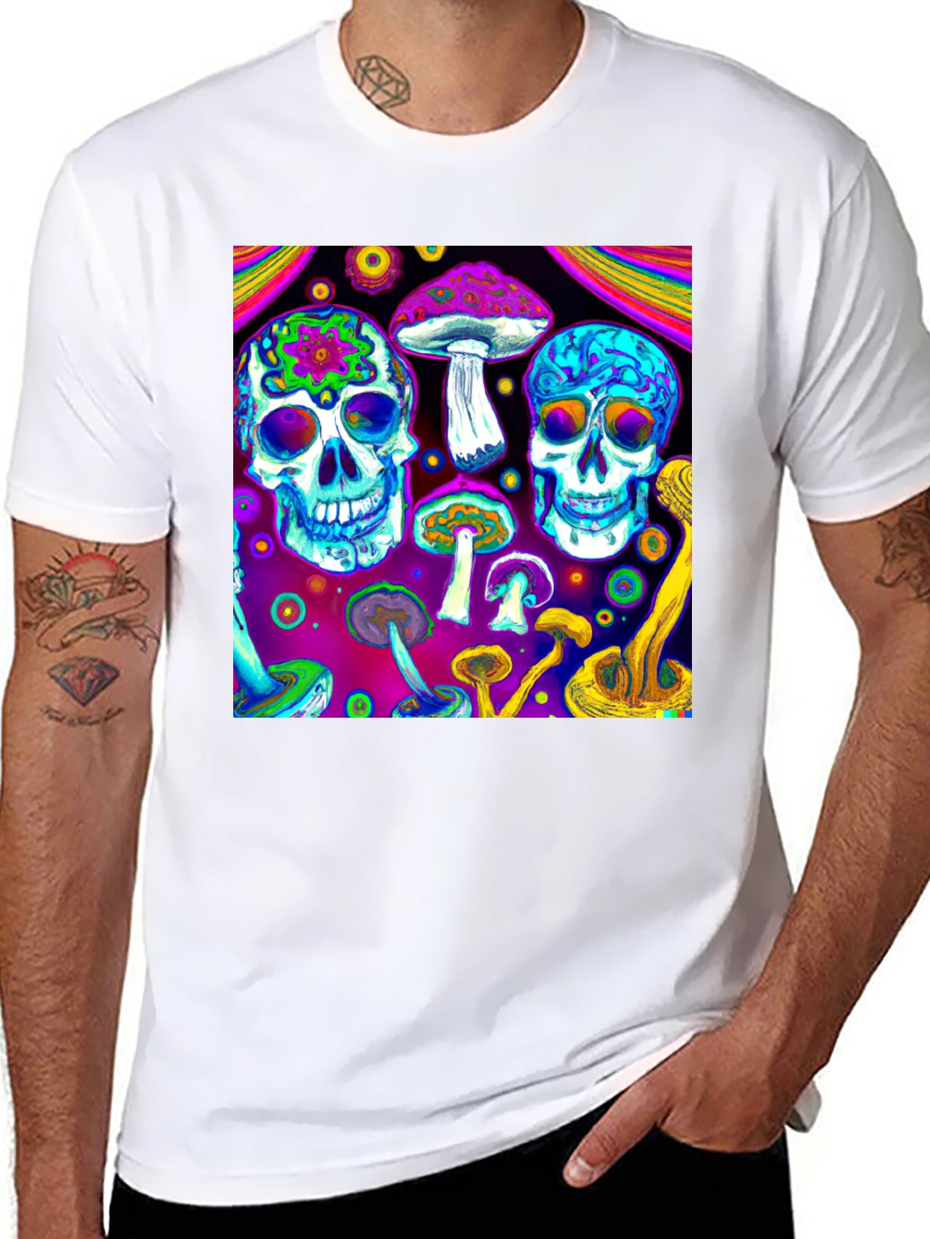 Psychedelic Skull & Mushroom Graphic T-Shirt