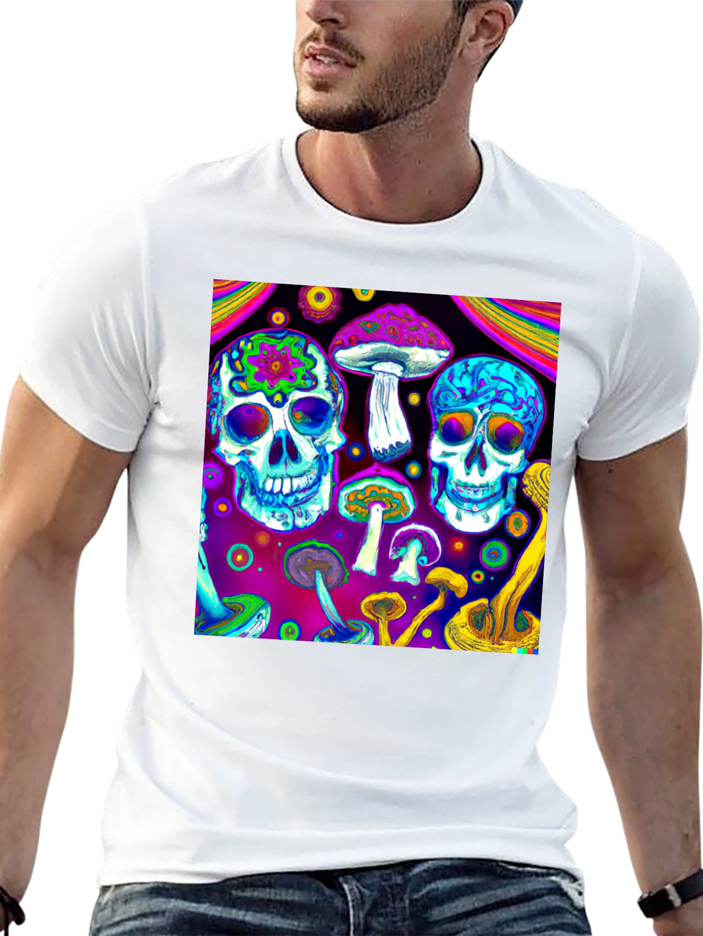 Psychedelic Skull & Mushroom Graphic T-Shirt