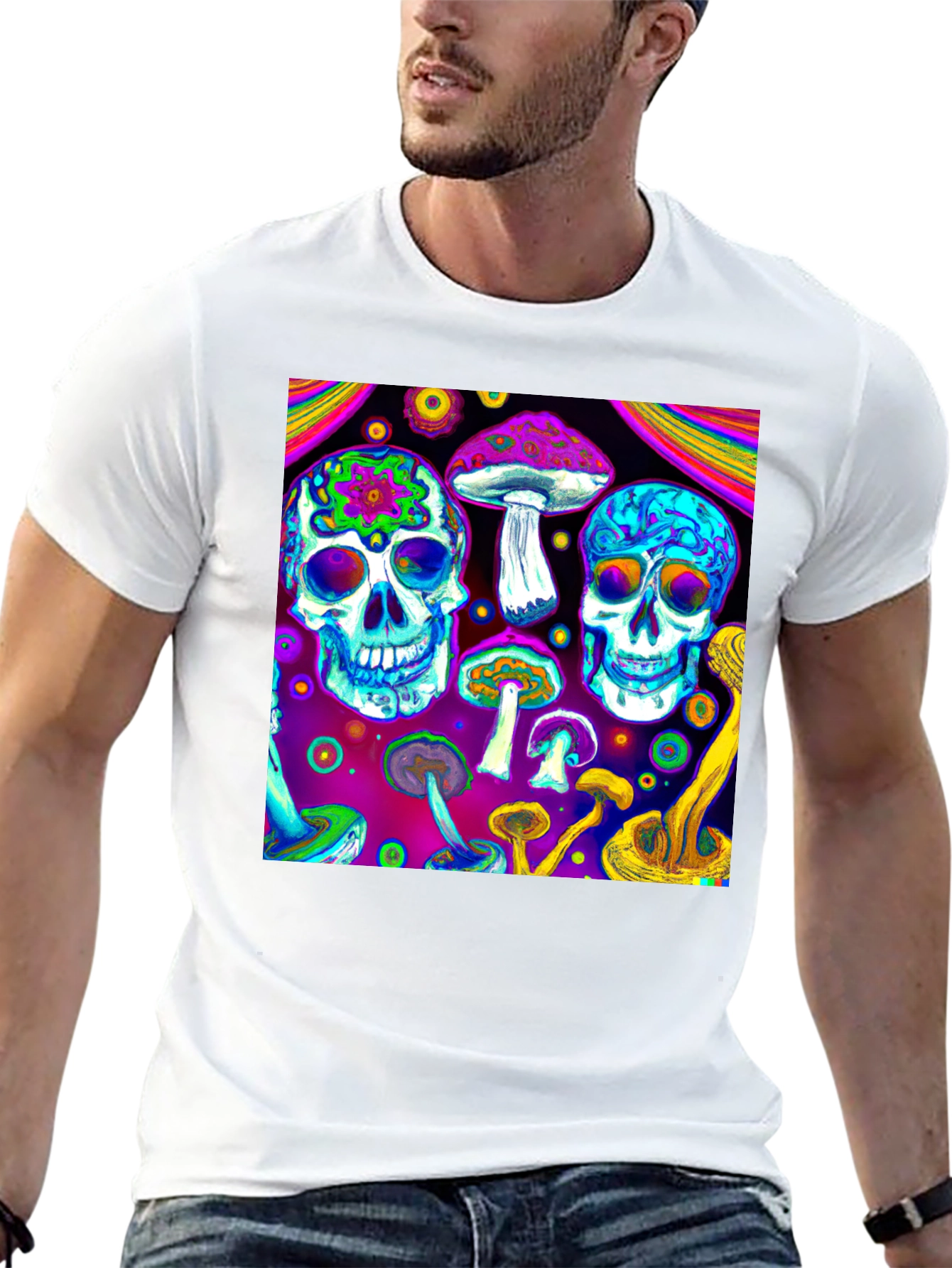 Psychedelic Skull & Mushroom Graphic T-Shirt